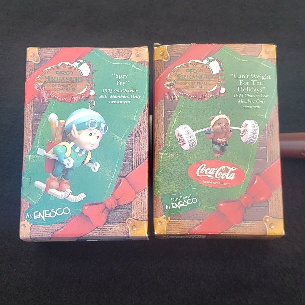 Set of 2 Vtg 1993-94 Enesco Collectors Club Charter Yr Members Only Ornaments
